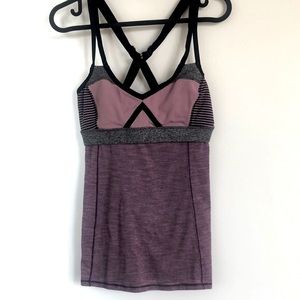 Lululemon Crossed Strap Purple & Gray  Stripe Tank